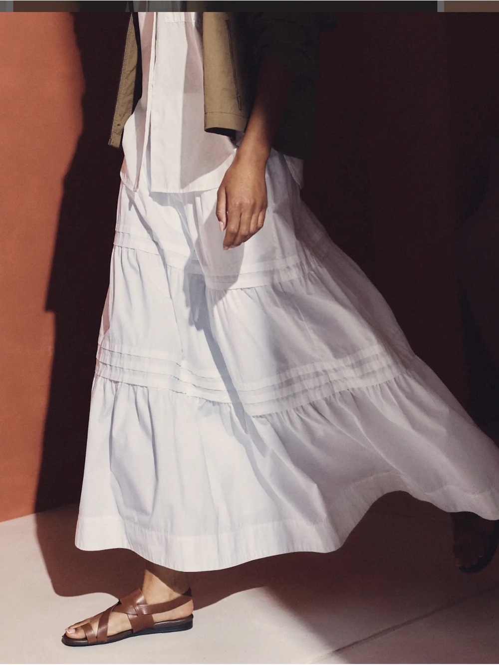 Quince 100% Organic Cotton Poplin Tiered Maxi Skirt Medium